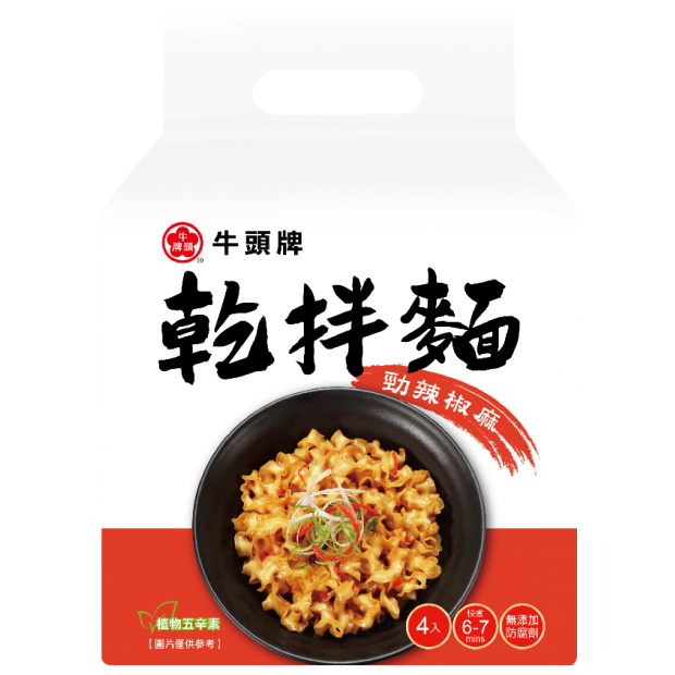 Bull Head Brand Dry Noodle Spicy Sichuan Pepper Flavor 456g 牛頭牌乾拌麵勁辣椒麻